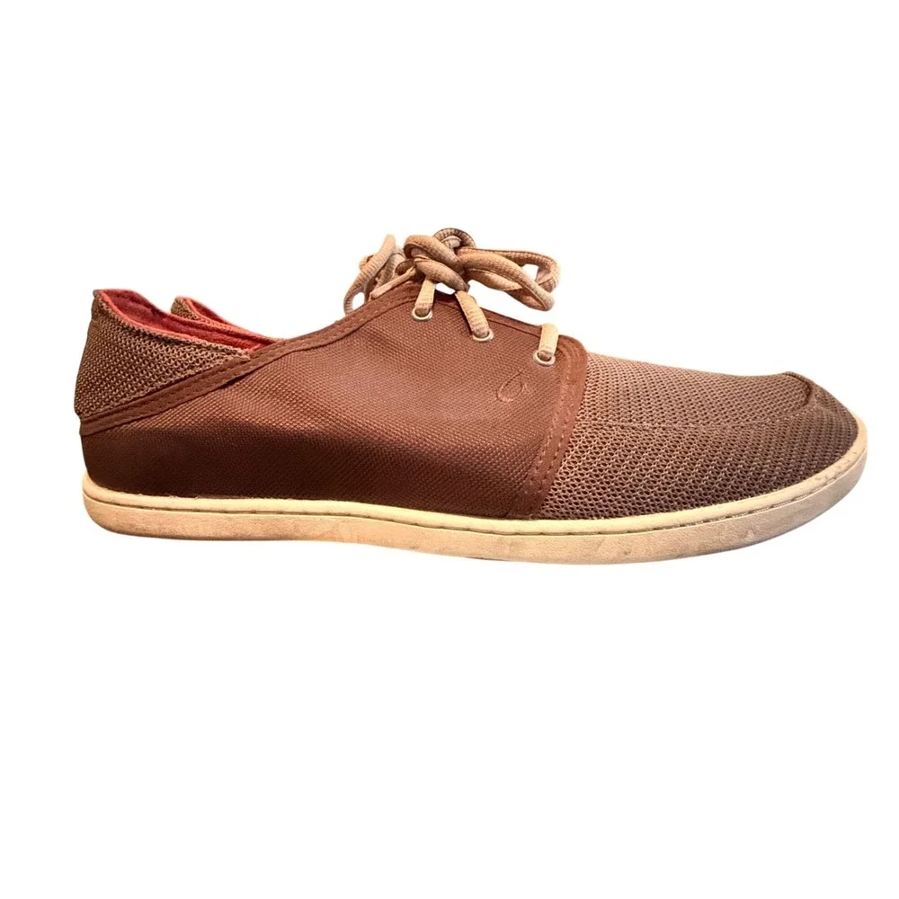 Olukai Nohea Lace Mesh Boat Men's Size 10.5 Brown Fashion Sneaker Shoes